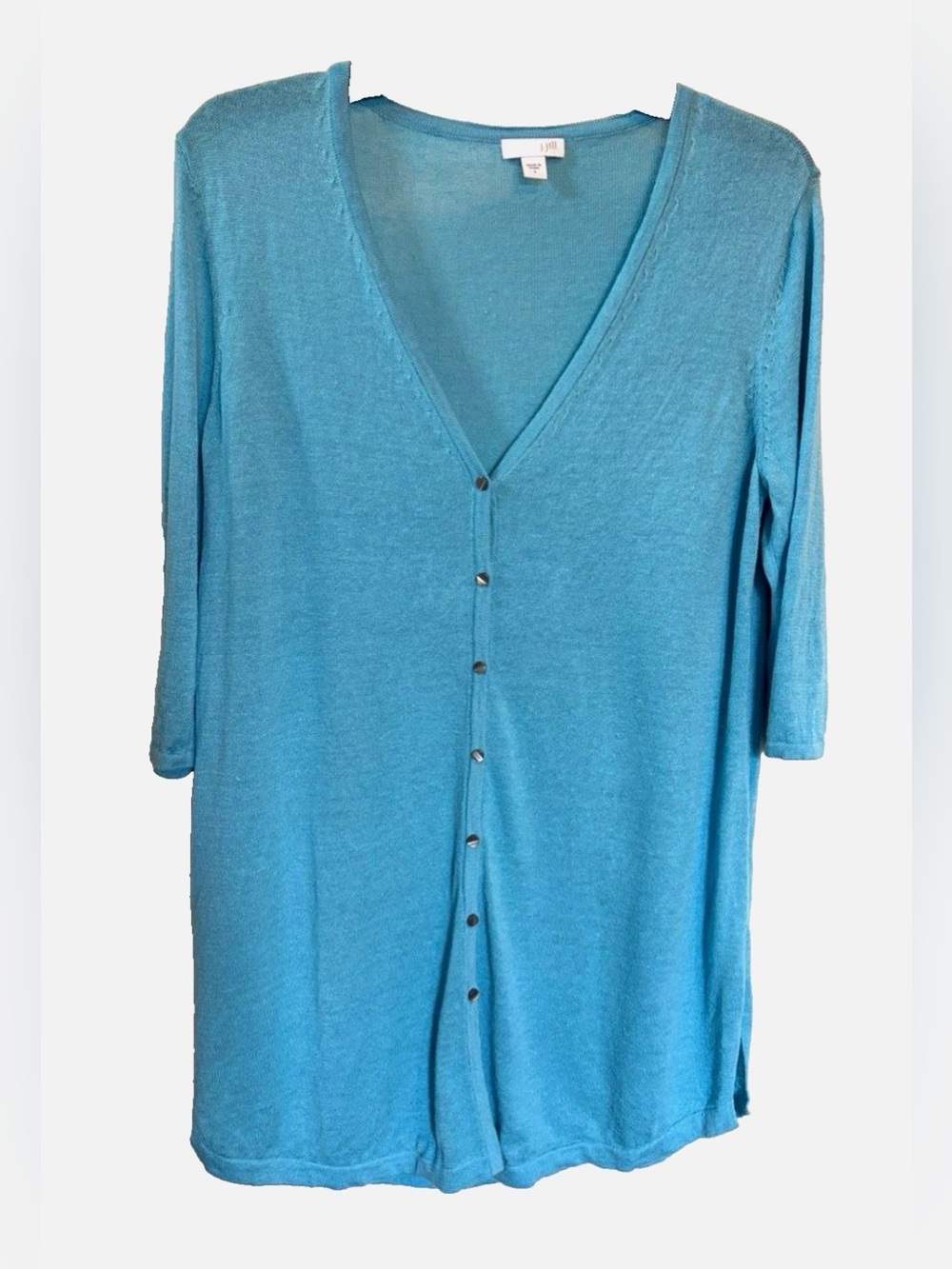 J Jill Linen Blend Button Front Tunic Cardigan Aqua Blue Small